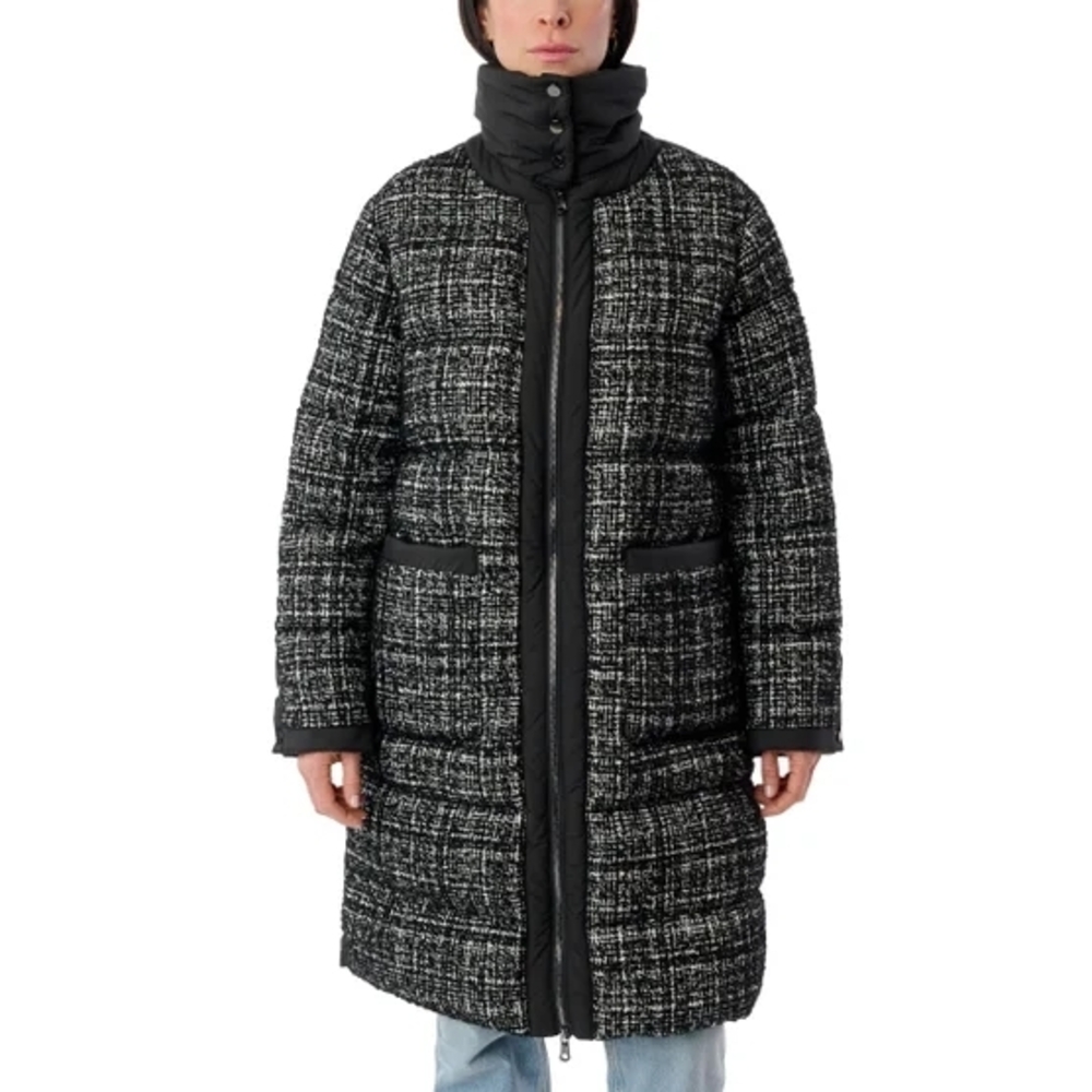 Bernardo Women's XXL Stylish Blended Wool Black and White Tweed Puffer Jacket - Picture 2 of 12